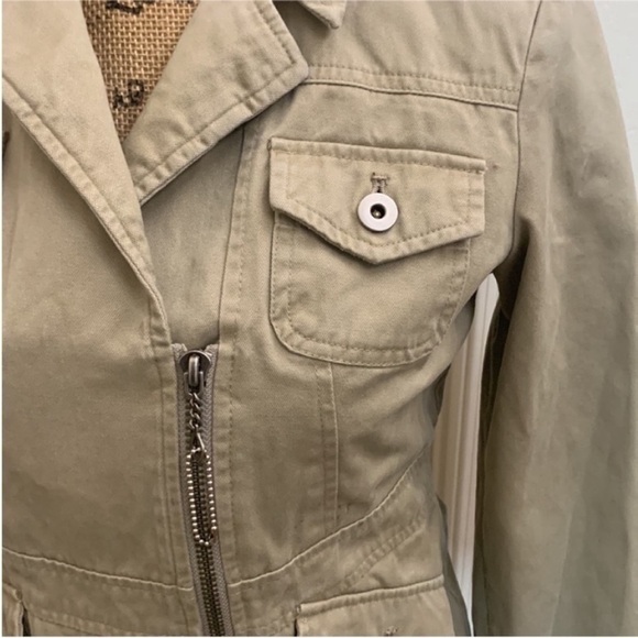 Harley Davidson Tan Denim Asymmetrical Embroidered Worker Jacket Size XS - Picture 4 of 8